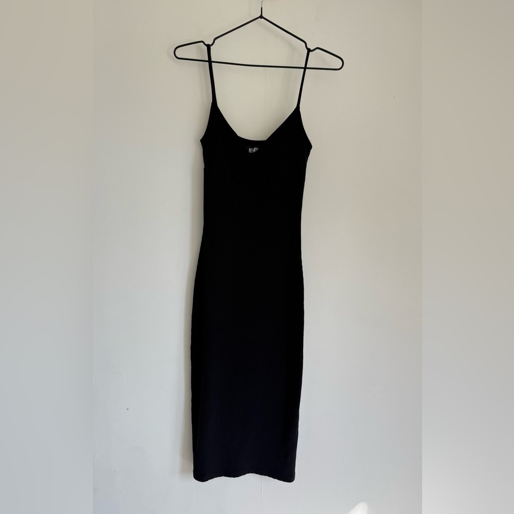 Reformation Black Ribbed Midi Dress - Size S